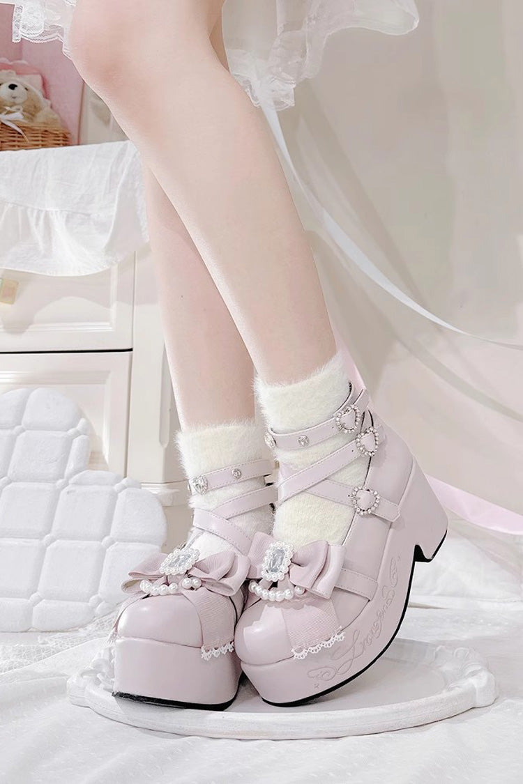 Declaration Of First Love Embroidery Bowknot Sweet Jirai Kei Platforms - 4 Colors