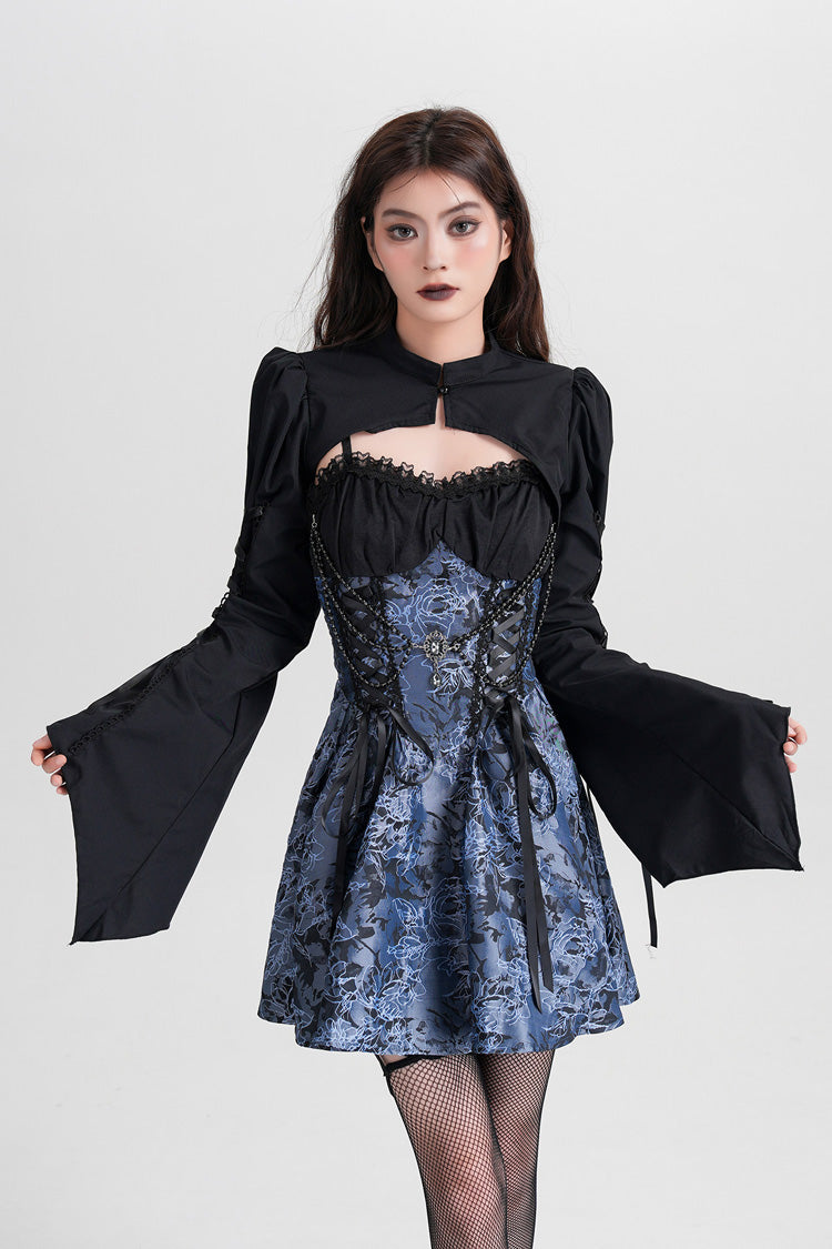 Azure Gothic Vintage JSK with Jacquard Print and Lace-Up