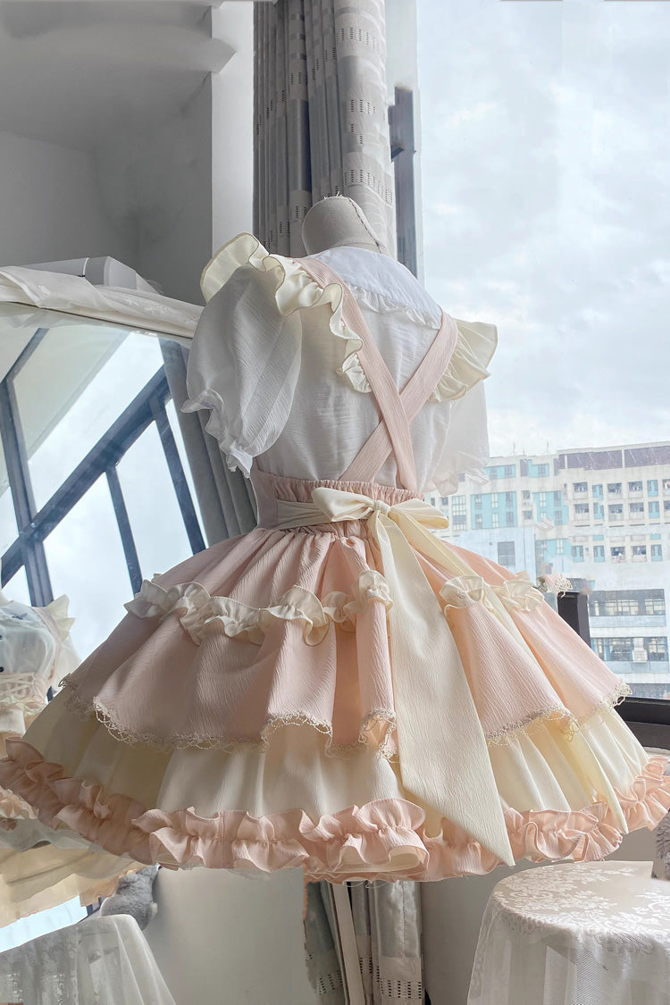 Strappy Doll Collar Ruffle Sweet Tiered Skirt in 7 Colors