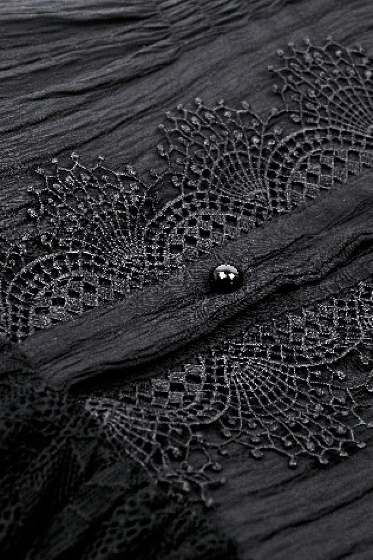 Gothic Sleeveless Black Lace Bow-Accented High-Neck Triple-Tiered Hem Long Dress