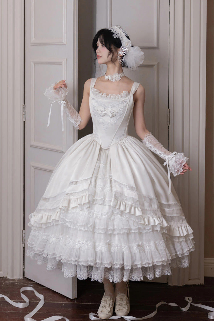 Ivory Rose Promise Multi-Tier Ruffle Front Bow Opulent Lolita JSK Set