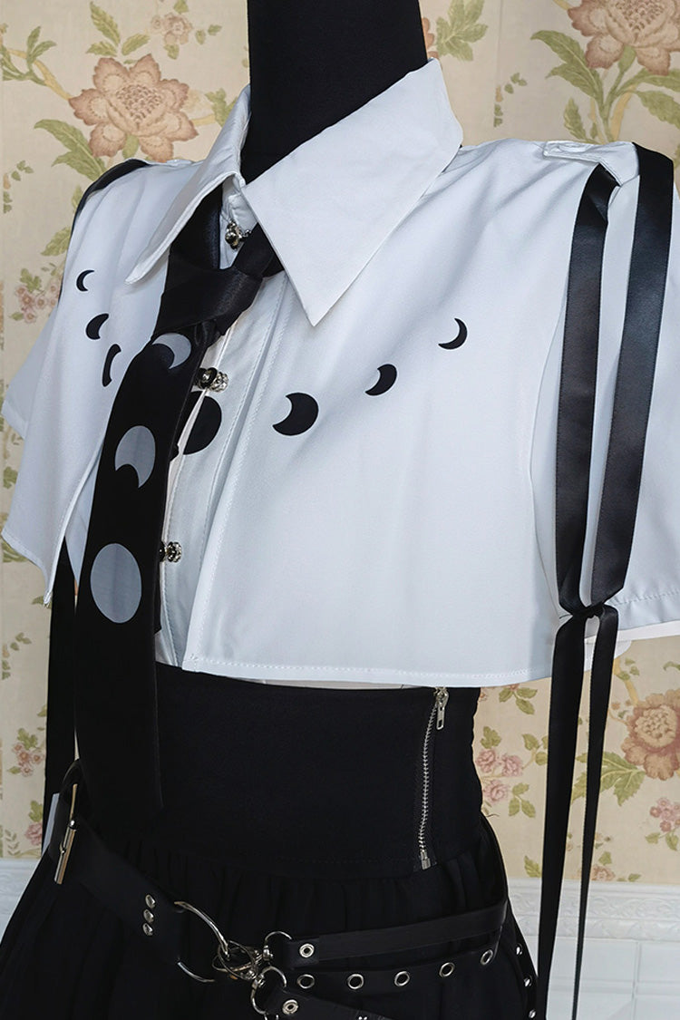 Black/White Ruffle Asymmetric Gothic Jirai Kei Skirt Blouse Set