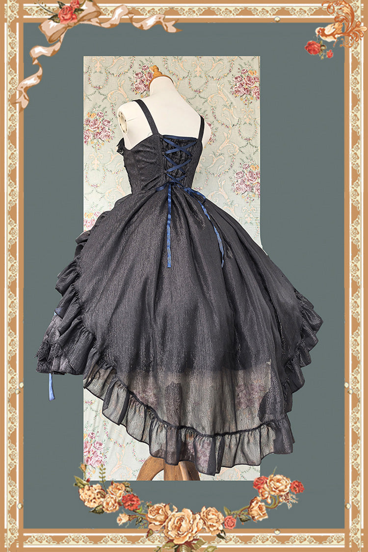 Sleeveless Printed Ruffled Bow Lace-Up Gothic Elegant Jsk Dress - Two Colors