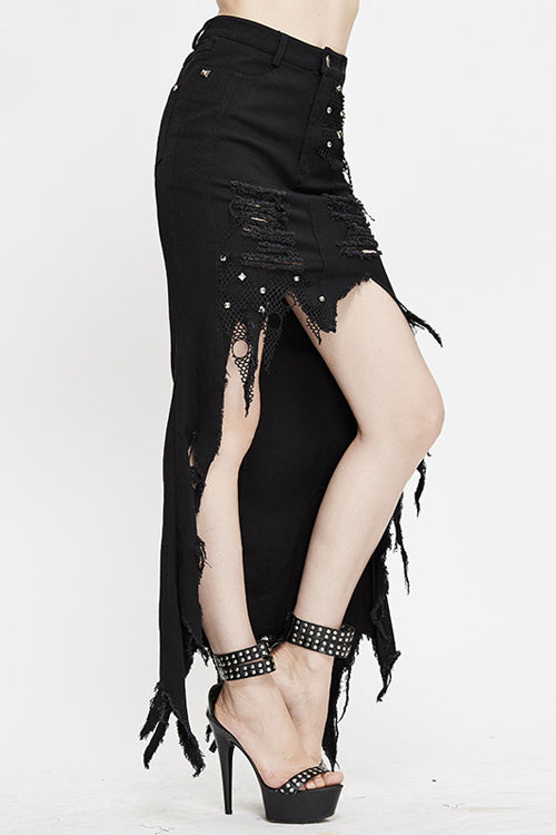 Punk High-Low Skirt with Fishtail Hem and Waist Accents