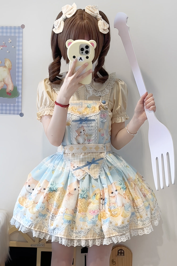 Sweet Lolita Strap Dress with Bowknot Lace - Pineapple Cat
