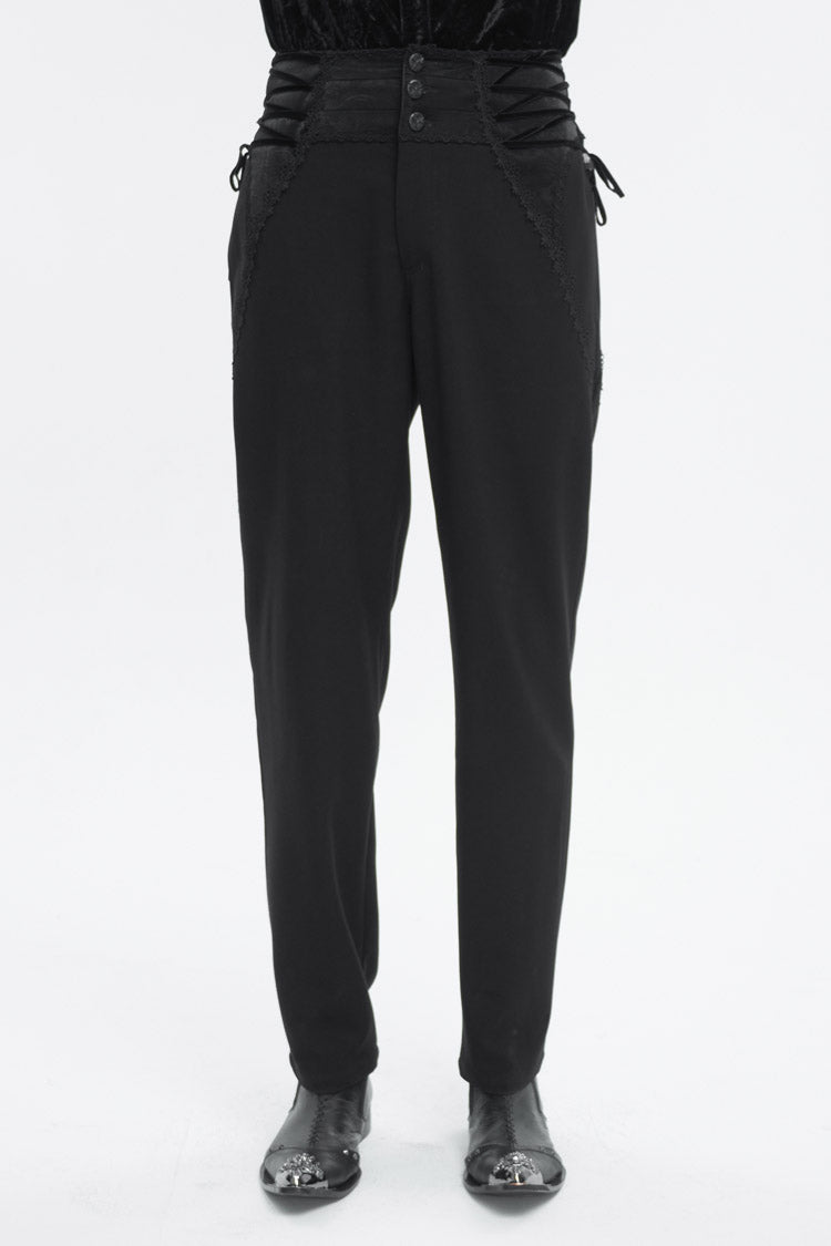 Embellished High Waisted Gothic Pants for Men with Lace Trim