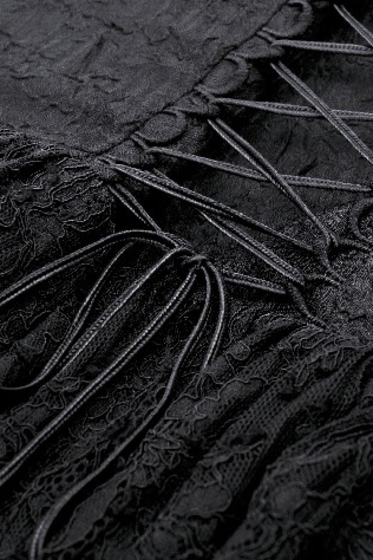 Lace Trimmed Lace-Up Gothic Party Slip Dress with V-Neck