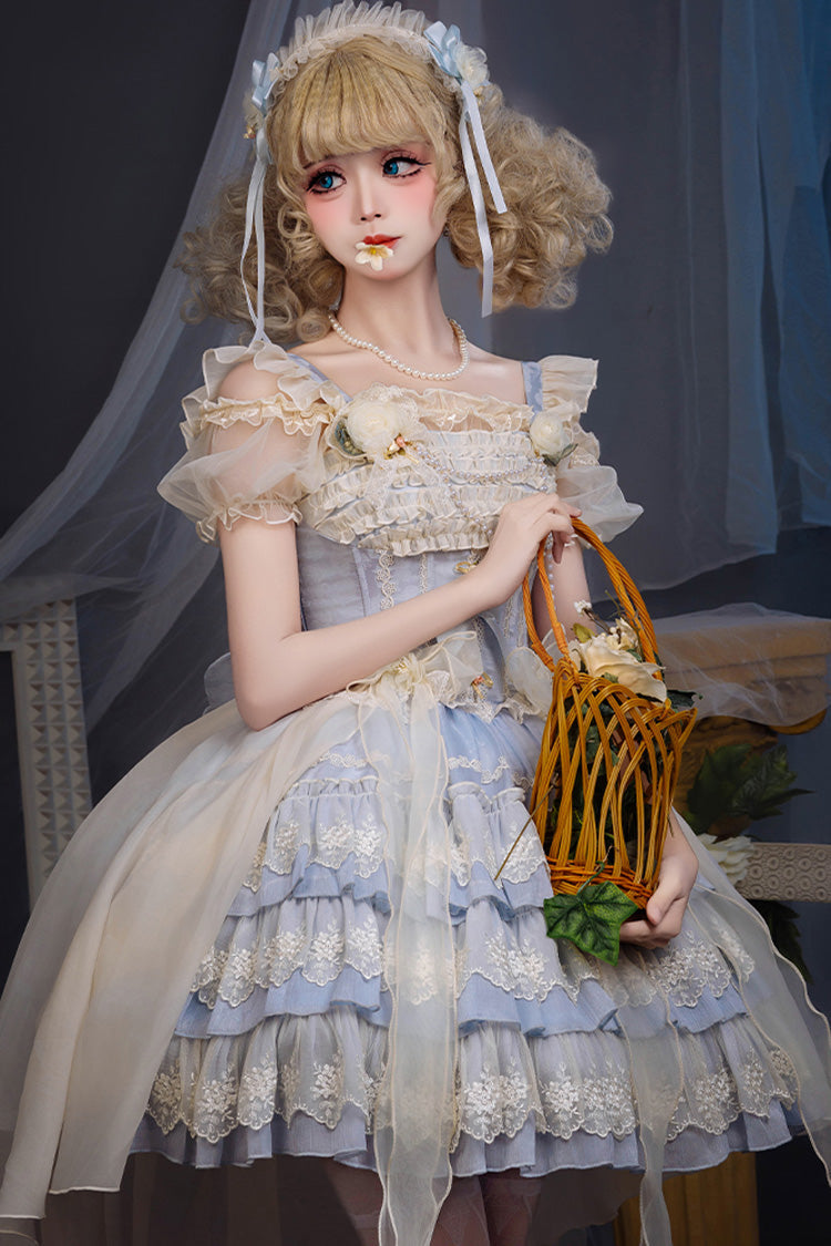 Multi-Layered Ruffle Bow Ballet Lolita JSK Dress