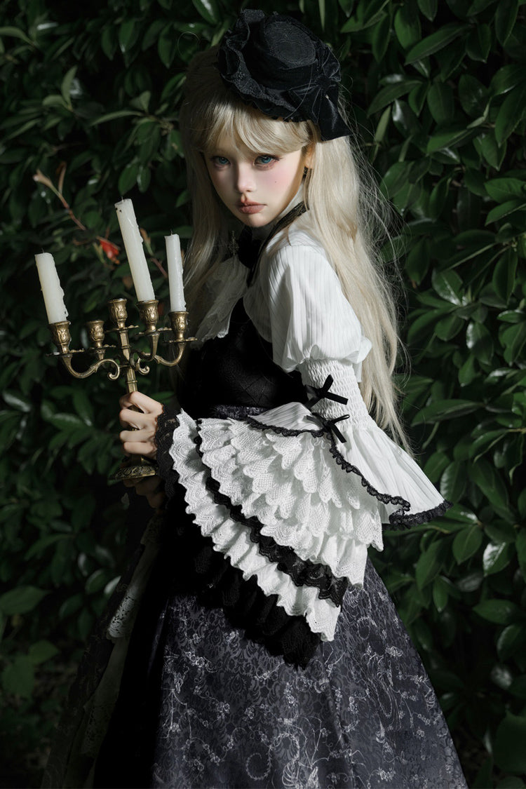 Black White Printed Bone Magic Ruffle Cardigan Lace Classic Gothic Princess Lolita Jsk Dress