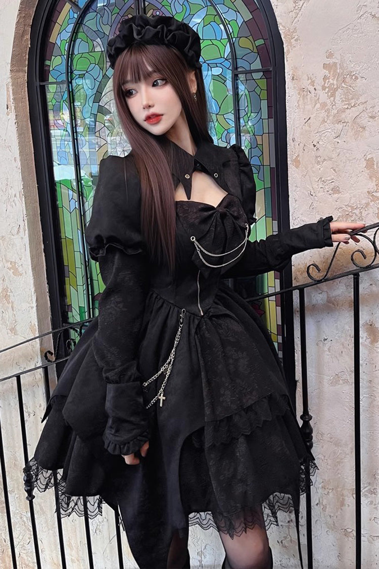 Black Dream Long-Sleeve High-Waist Ruffle Cardigan Gothic Lolita Dress