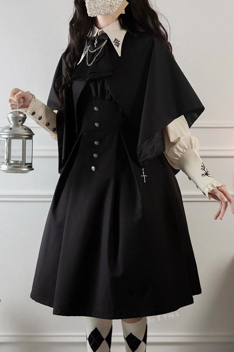 Gothic Lolita Dress with Metal Buttons and Raven Magic Theme
