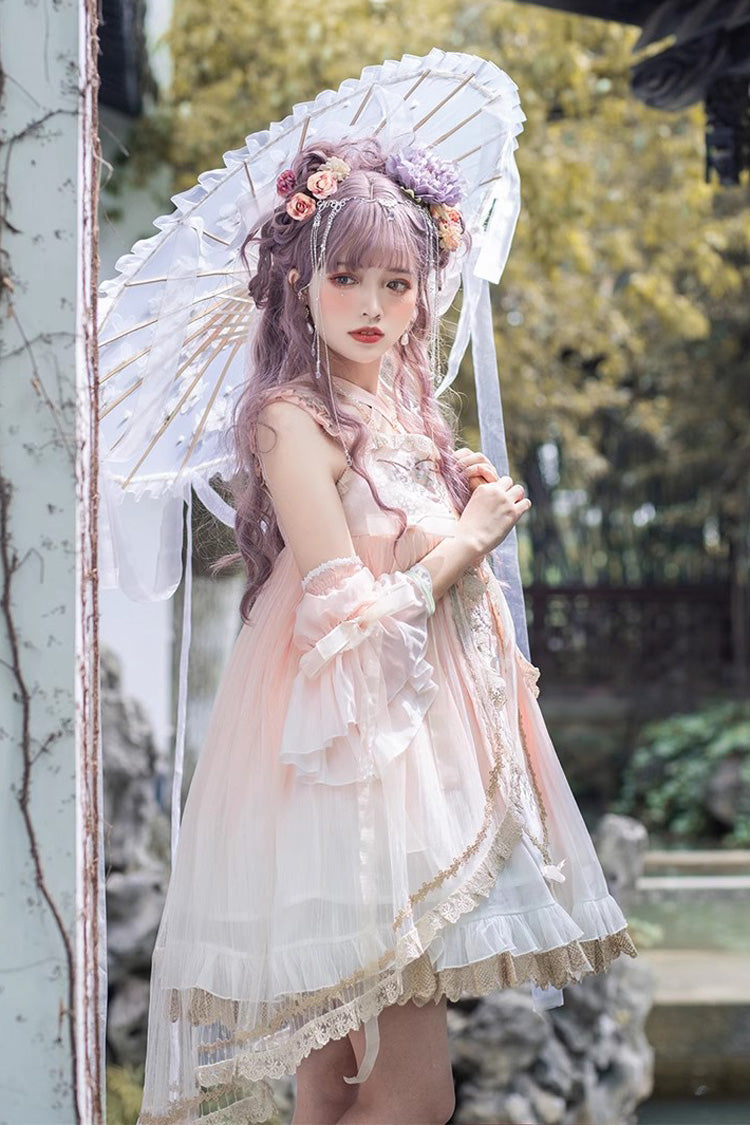 Blush Sleeveless Embroidered Ruffle Chinese-Style Princess Sweet JSK Dress