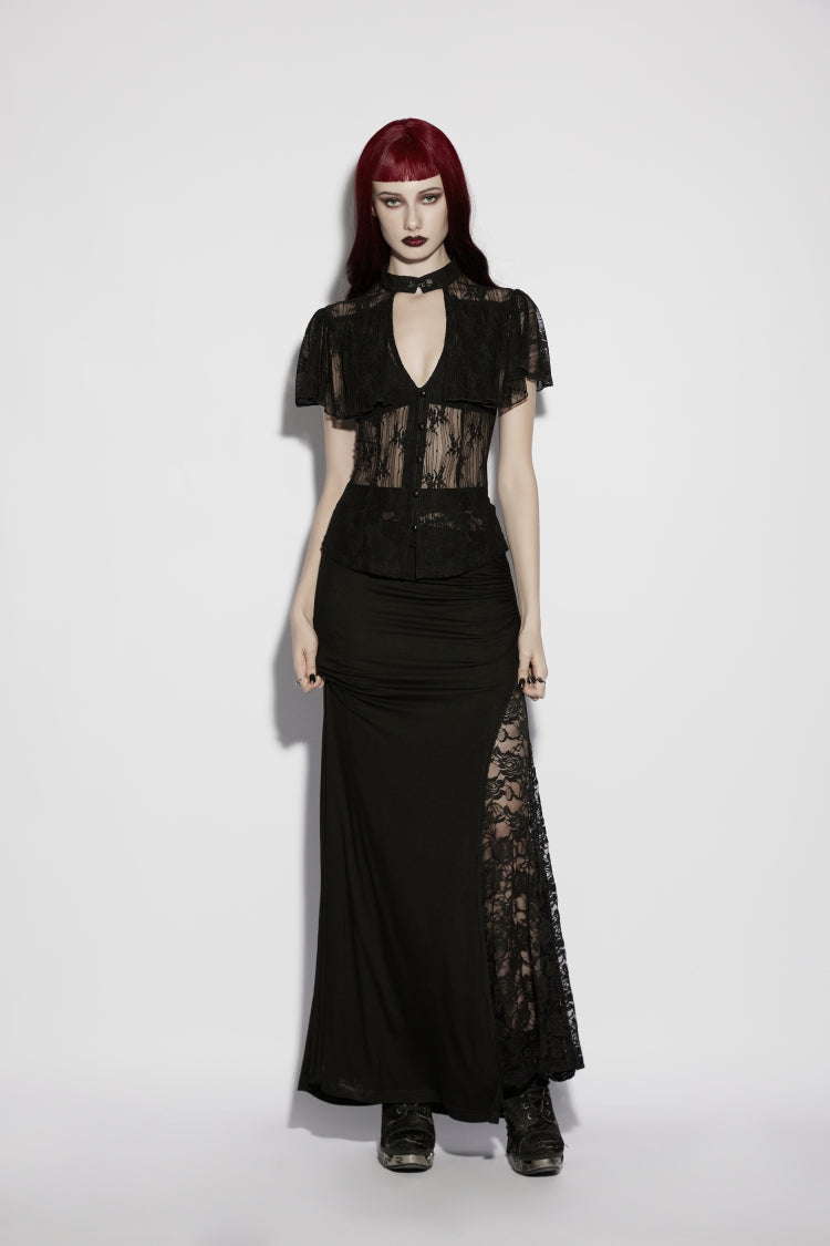 Cosplay Gothic Blouse with Lace-Up and Cutout Details