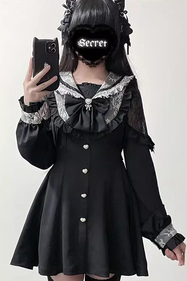 Black Bowknot Stitching Lace Jirai Kei Japanese Dress Shorts Set