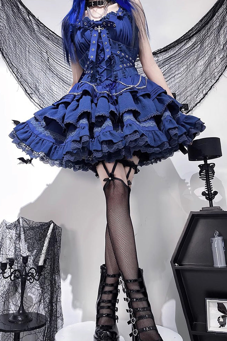 Sleeveless Triple Ruffle Bow Lace Up Gothic Lolita Jsk Dress