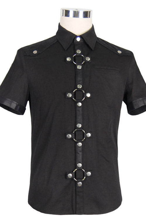 Midnight Cotton Blouse with Notch Collar and Short Sleeves
