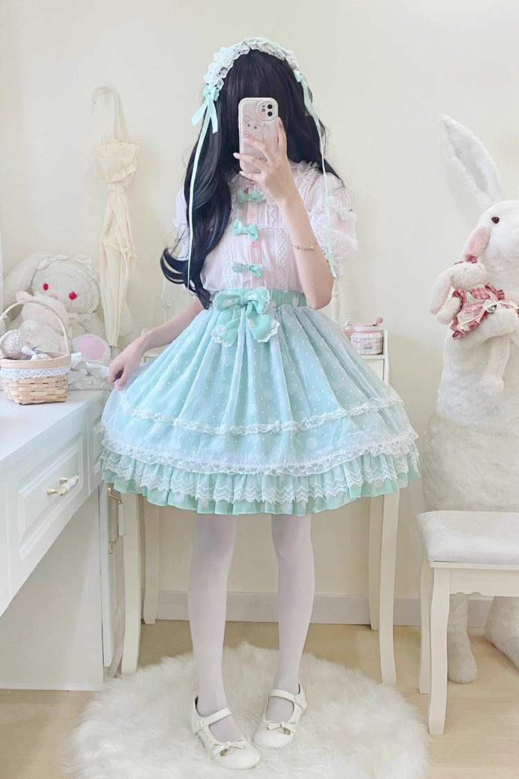 Printed Ruffled Bow Sweet Lolita Skirt