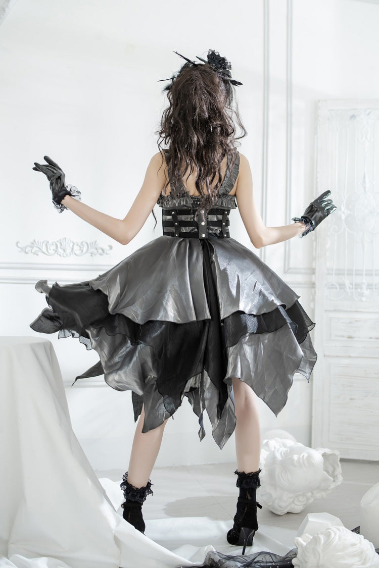 Silver Grey Lust Multi-Layered Asymmetric JSK Gothic Lolita Dress