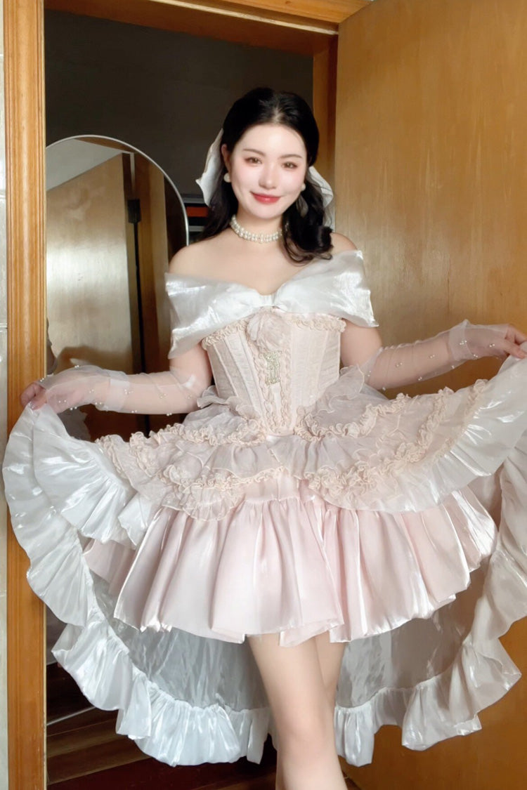 Boat-Neck Ruffled Bow Princess Dress