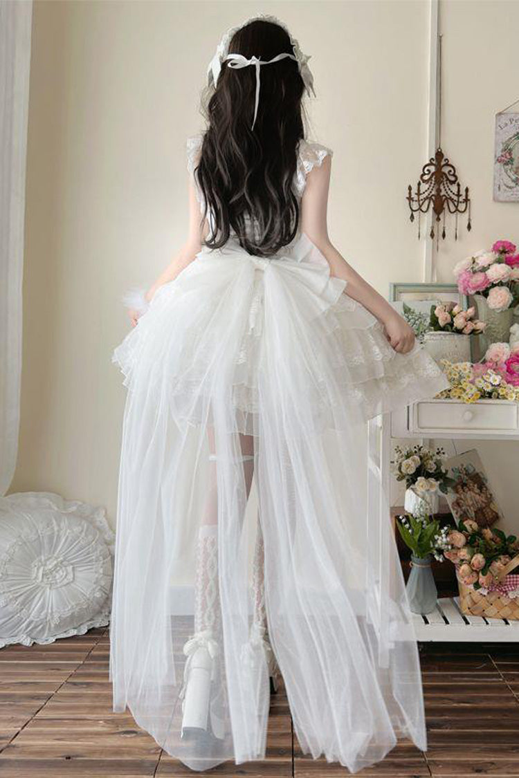 Ivory Sleeveless Multi Ruffle Bow Lace-Up Gothic Ballet JSK