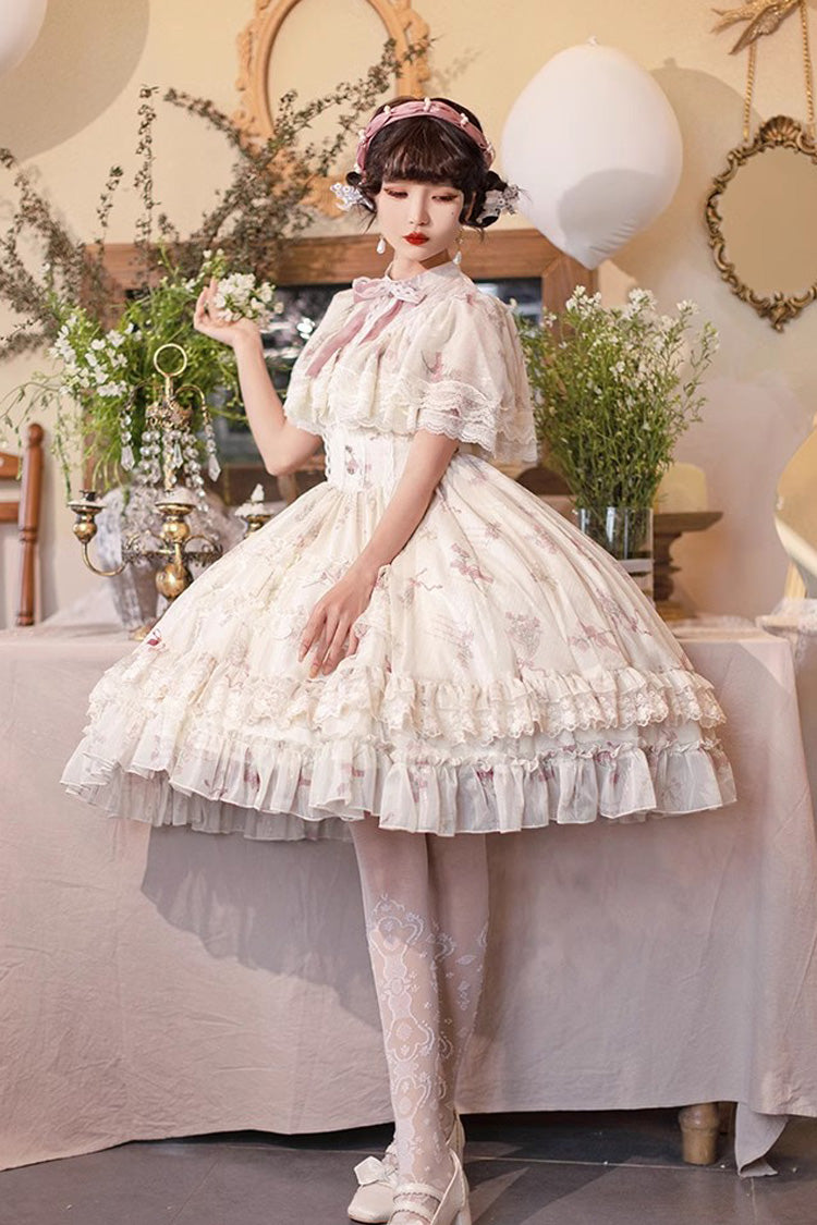 Multicolor Bellflower Printed Lace Sweet Princess Lolita Dress