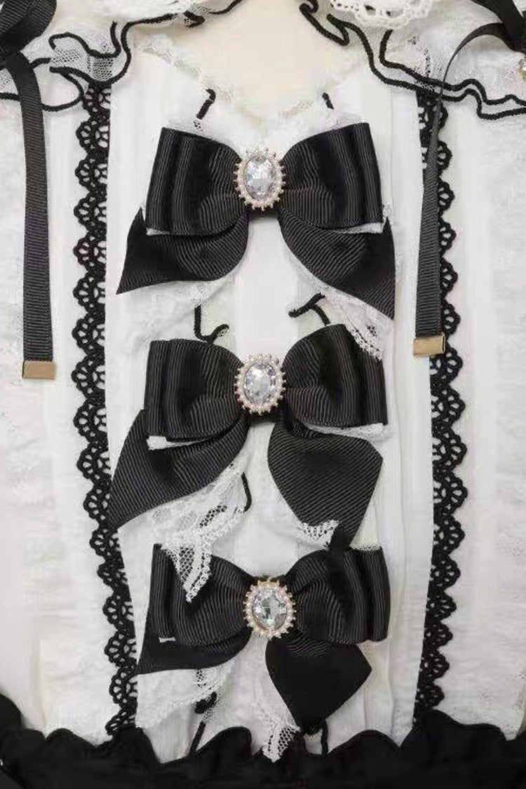 Lapel Off-Shoulder Bow Blouse - Spliced Lace
