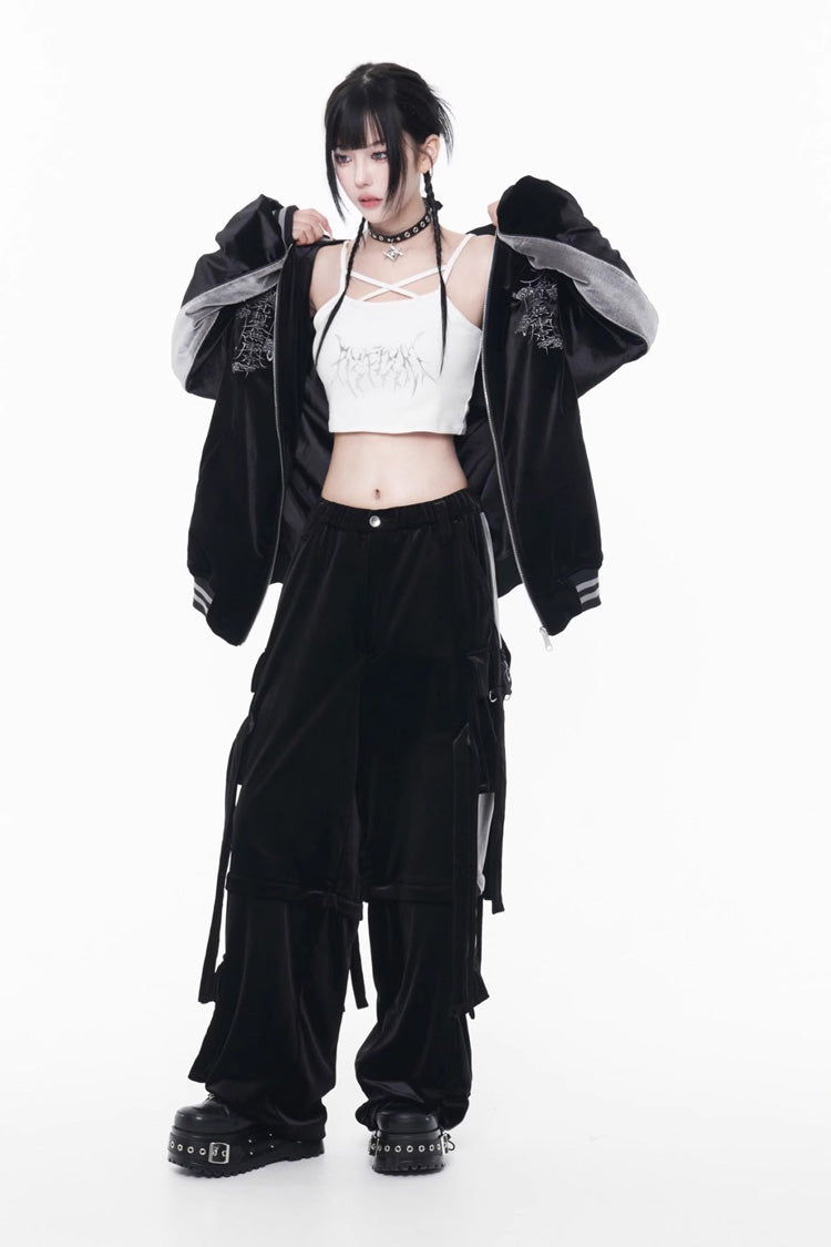 Black Long Sleeve Print Embroidery Gothic Jirai Kei Chinese Style Japanese Jacket