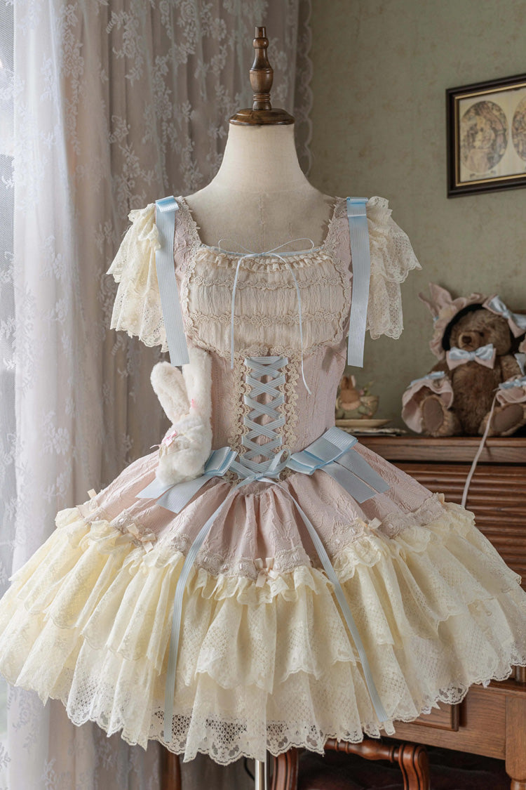 Goodnight Alice Sleeveless Ruffled Bow Lace-Up Sweet Lolita Jumper Dress Three Colors