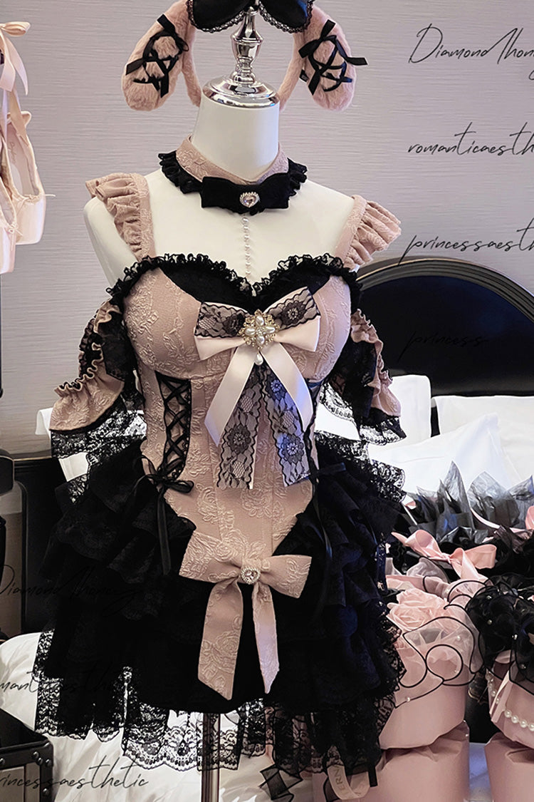 Black Pink Blackberry Lover Multi-Layered Lace Sweet Skirt Set