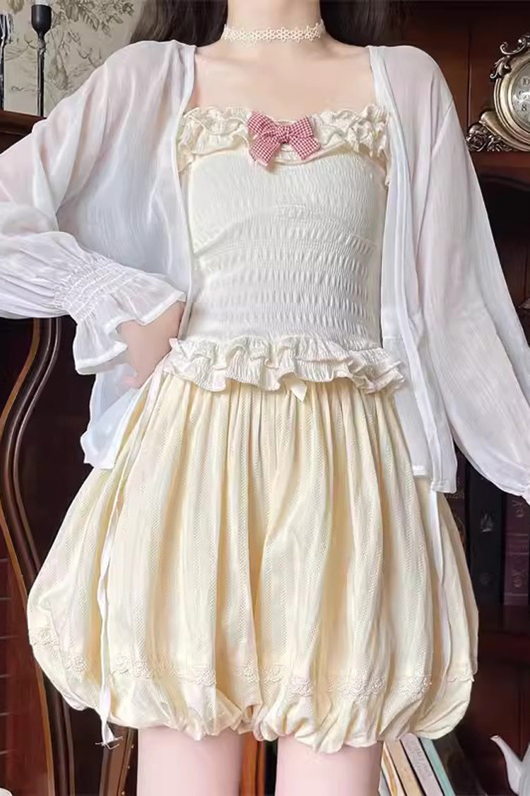 High-Waist Bowknot Leggings in Light Yellow
