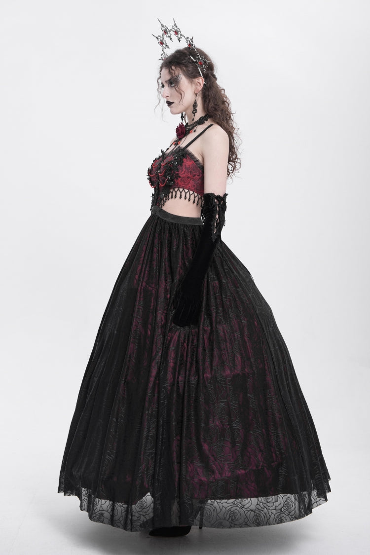 Scarlet Jacquard Floral Embroidered Ripped Gothic Slip Dress