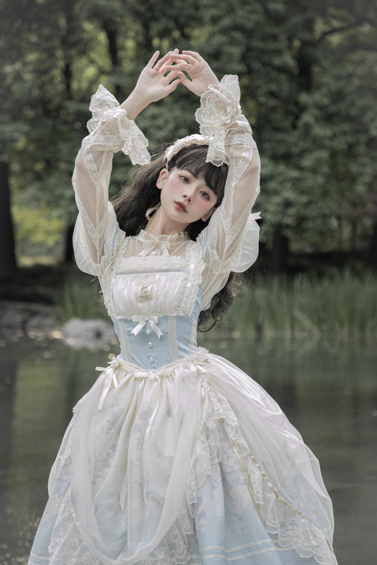 Ballet Rabbit Print JSK Dress with Doll Design, Sweet Lolita