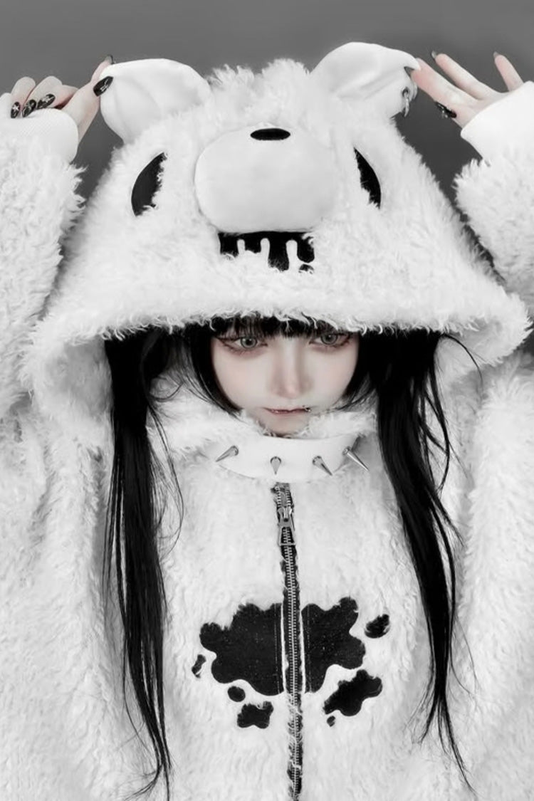Ivory Bear-Ear Hooded Zip-Up Gothic Lolita Coat