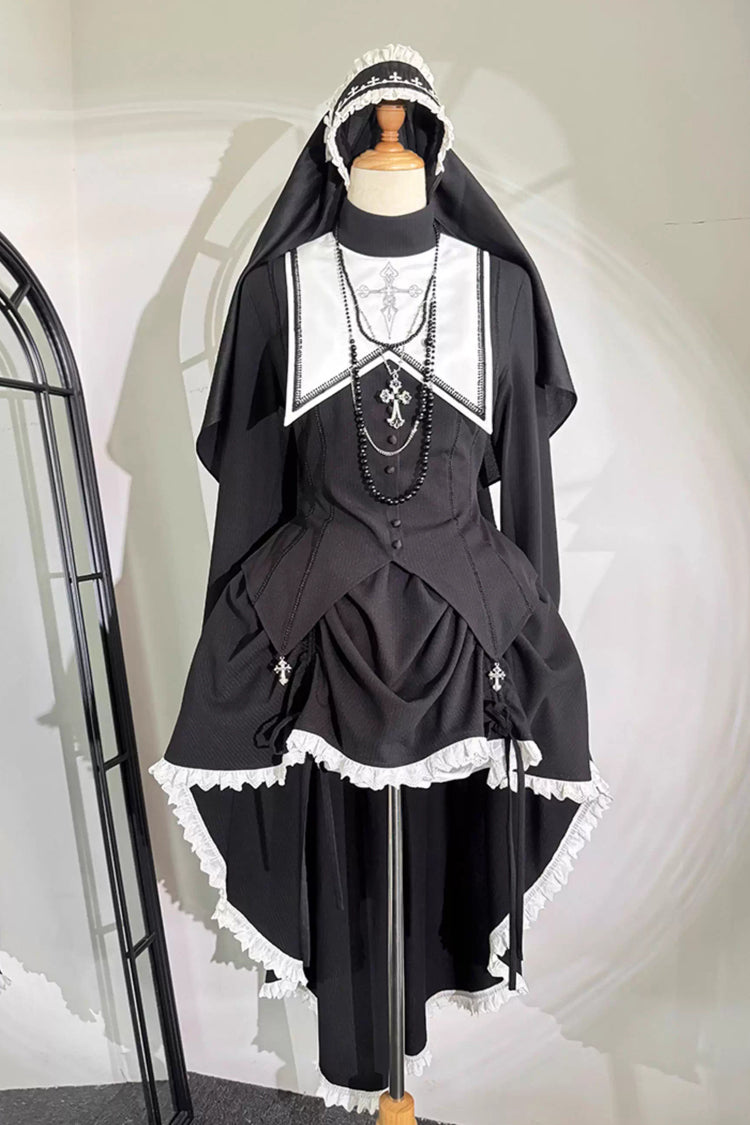 Peace Prayer Asymmetric Ruffle Bow Gothic Lolita Skirt Set