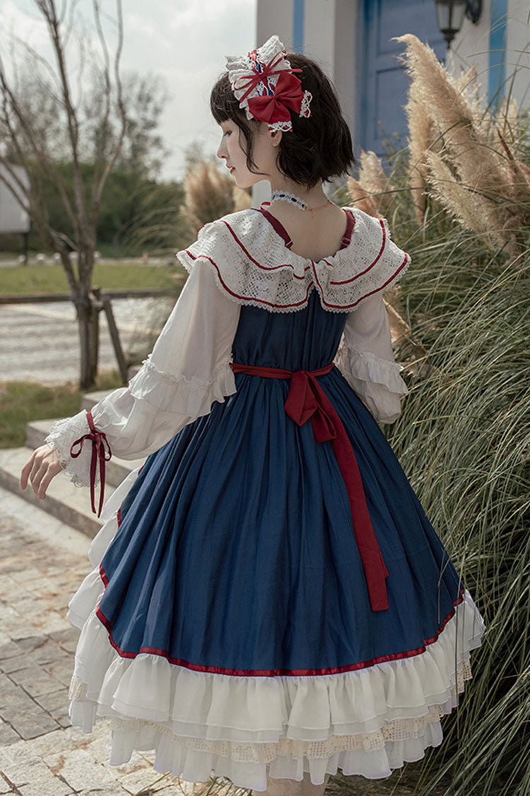 Blue and White Sweet Lolita Cardigan with Bowknot and Long Sleeves