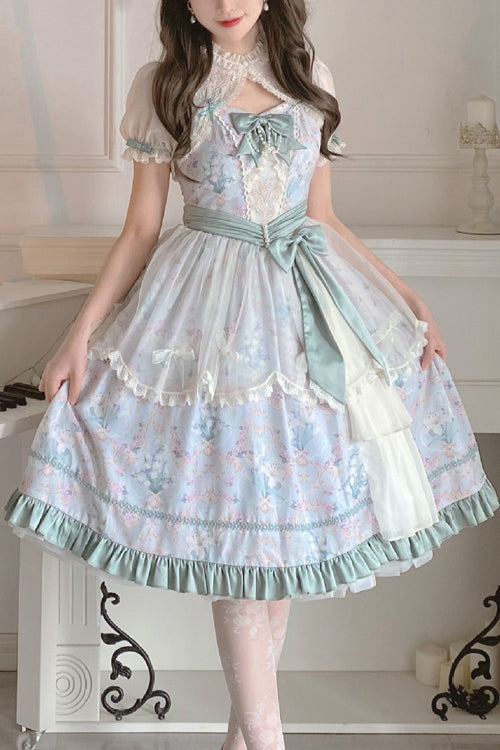 Emerald Floral Wallpaper Print High-Waist Fresh Sweet Jumper