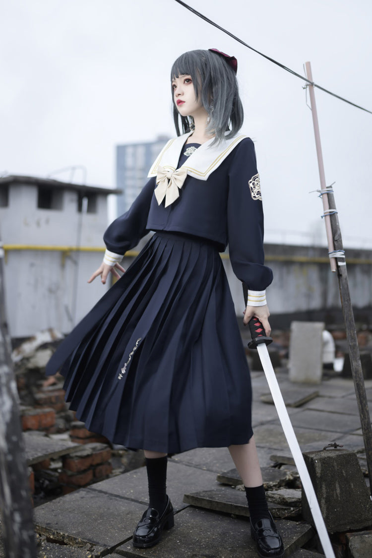 College Style Ribbon Sweet Lolita Skirt Ensemble