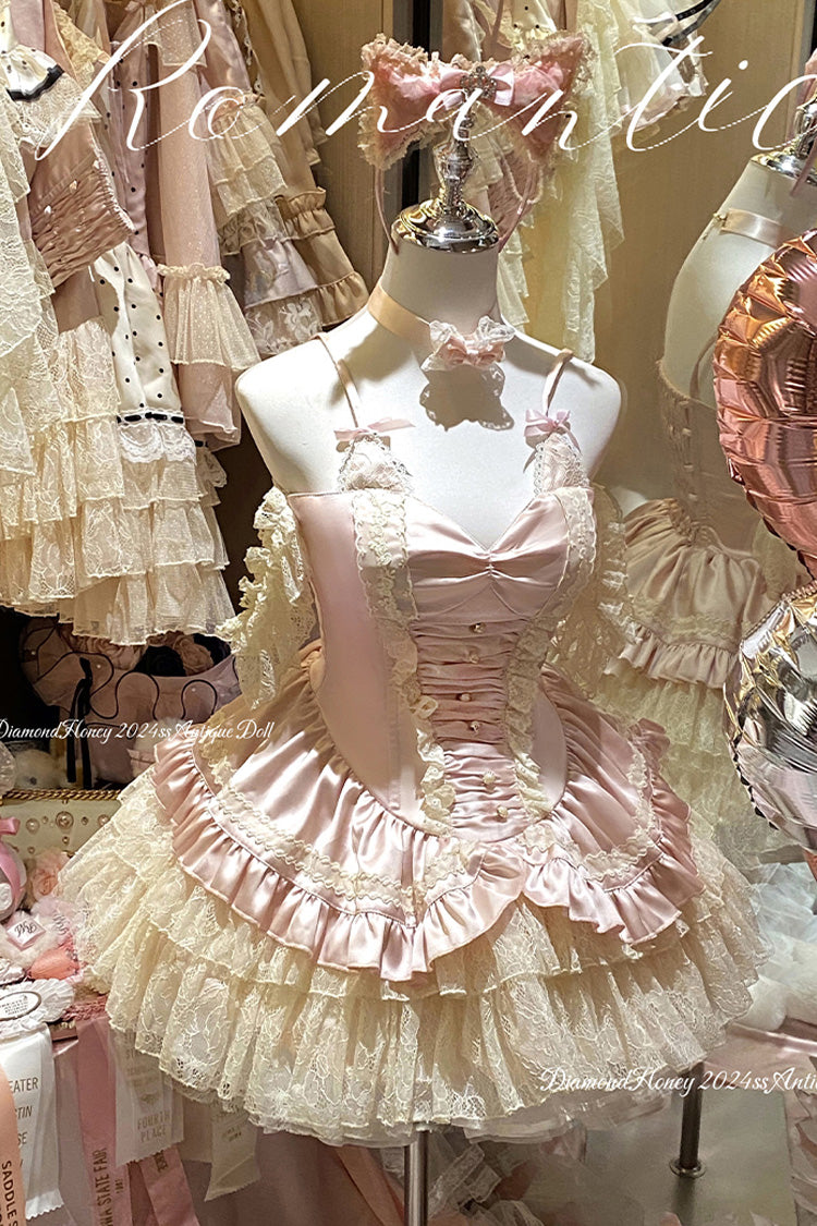 Pink Ballet Cat Multi-Layered Ruffled Lace Sweet Princess Dress
