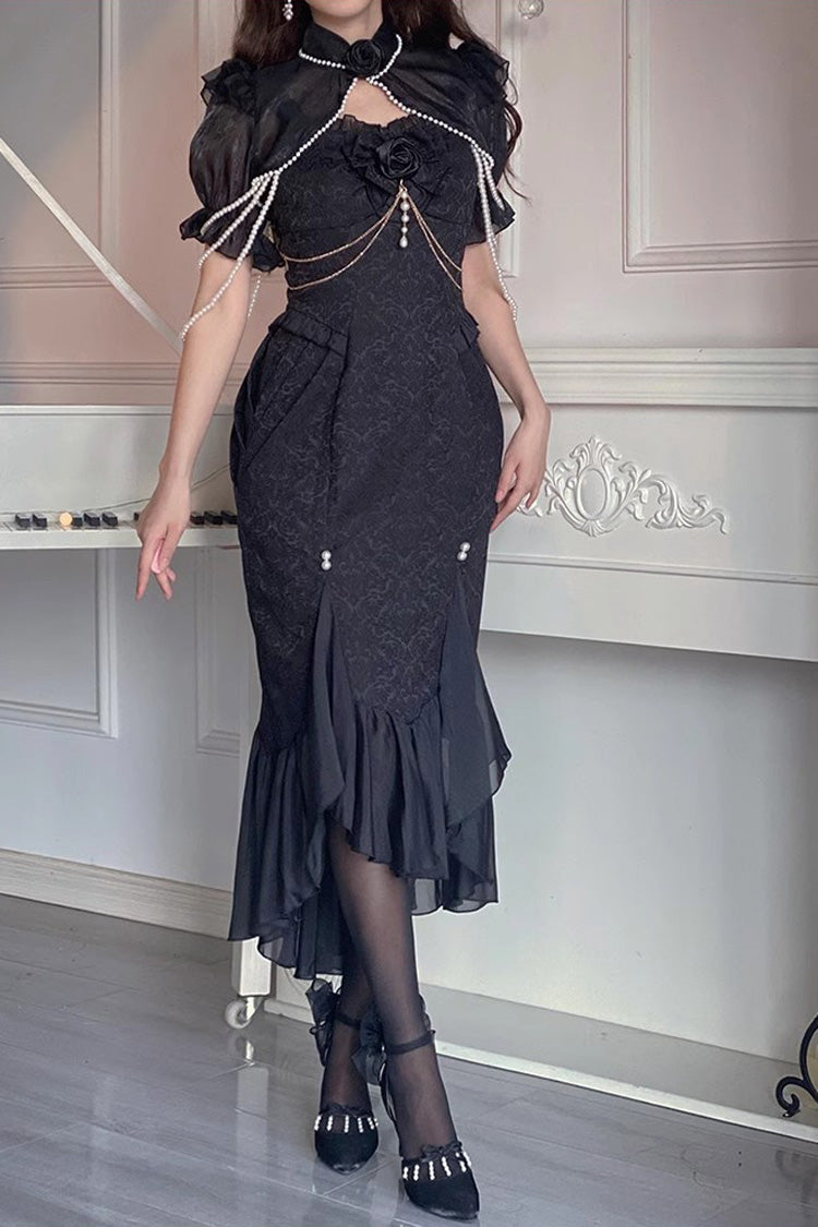 Sleeveless Jacquard Lace Fishtail JSK in Black