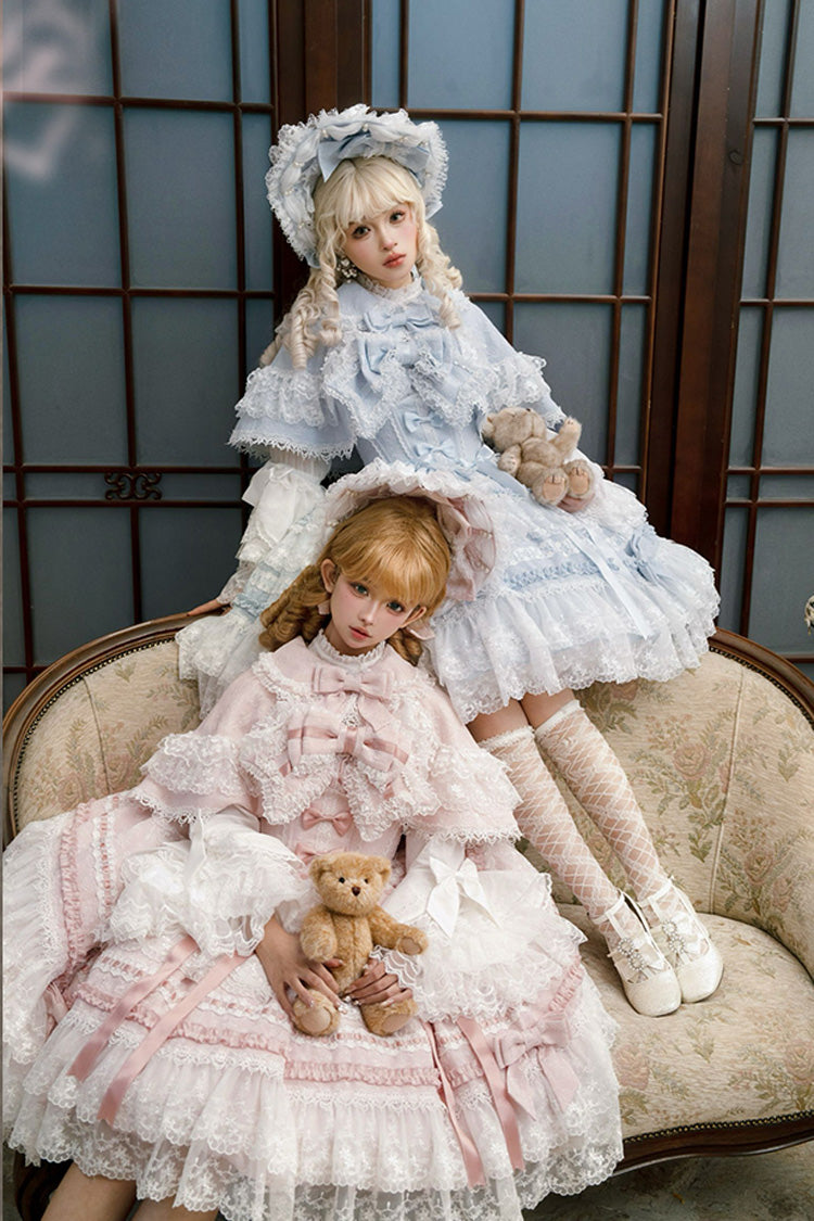 Pink Sleeveless Ruffled Bow Lace Sweet Lolita JSK - Reinas