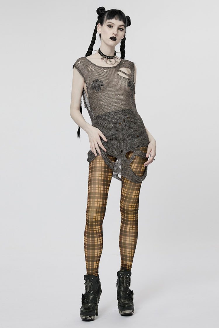 Sleeveless Mesh Ripped Steampunk Sweater