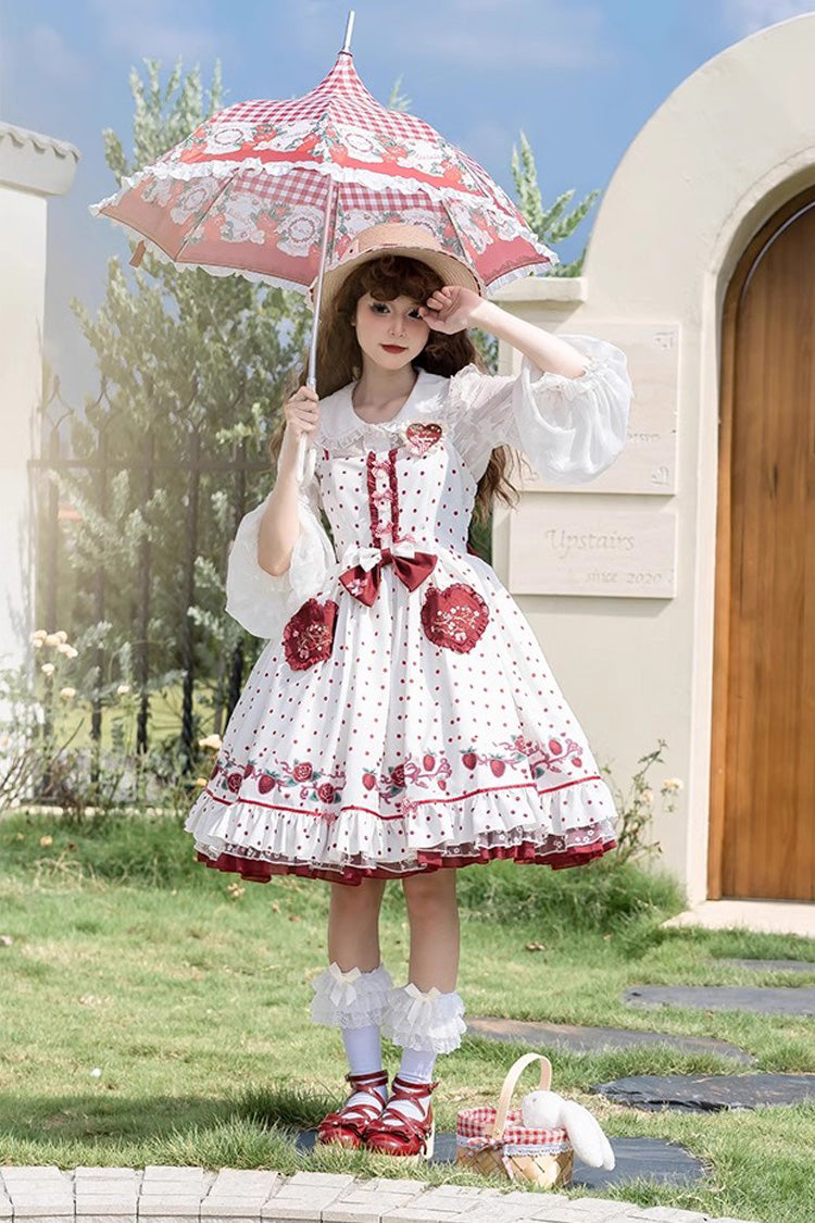 Ivory Strawberry Print JSK Dress with Ruffles - Strawberry Diary