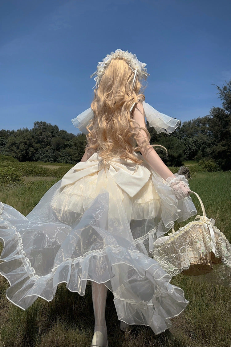 Princess Apricot Sleeveless Layered Ruffle Bow Sweet Lolita JSK Dress Set