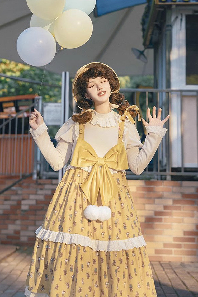 Yellow Stuffed Bear Printed Bow Sweet Lolita Jumper Dress