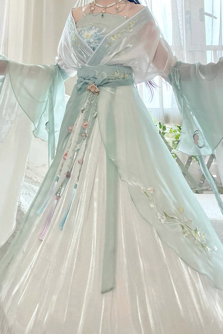 Emerald High-Waist Embroidered Sweet Hanfu Dress Full Set