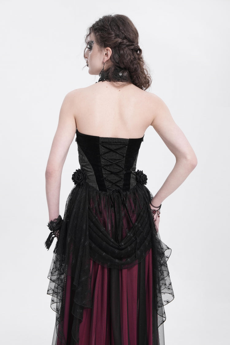 Elegant Black Rose Heart Lace Embroidered Sleeveless Halter Gothic Shirt