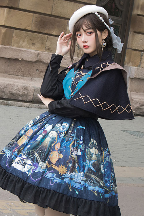 Navy Sea of Abyss Japanese Ruffled Classic Lolita JSK