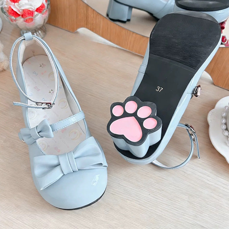 Cat Paw Heel Bow Mary Jane Shoes - Round Toe, 7 Shades