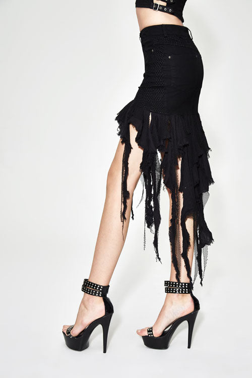 Irregular Strip Tattered Punk Half Hip Skirt