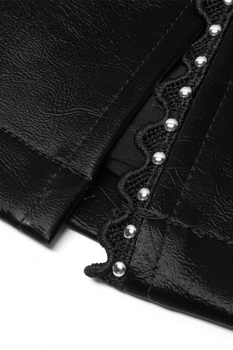 Punk Leather A-Line Skirt with Lace and Rivets